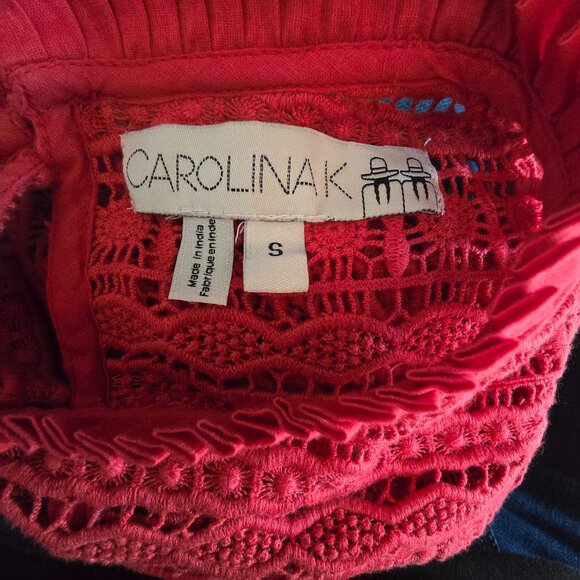 NWOT CAROLINA K ANTHROPOLOGIE ( S ) "Bernice" Coral Lace Eyelet Peplum Top - Picture 6 of 7